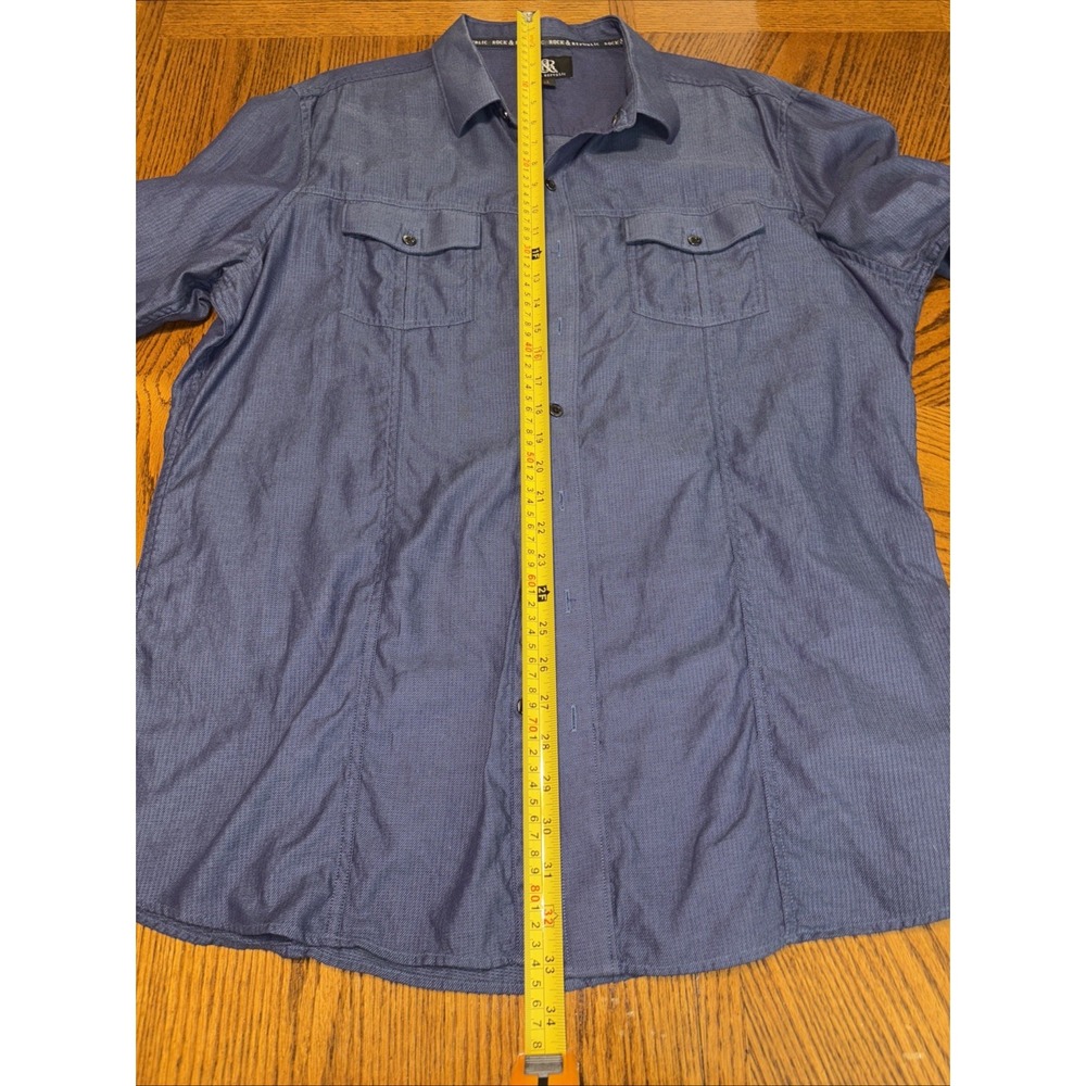 Men's Button Down Shirts XL, Rock Republic, Long Sleeve Cotton Blue Roll Tab - Picture 8 of 8